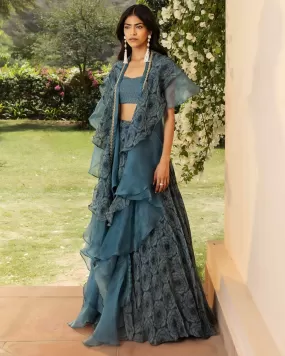 Bahaar Teal Lehenga Set