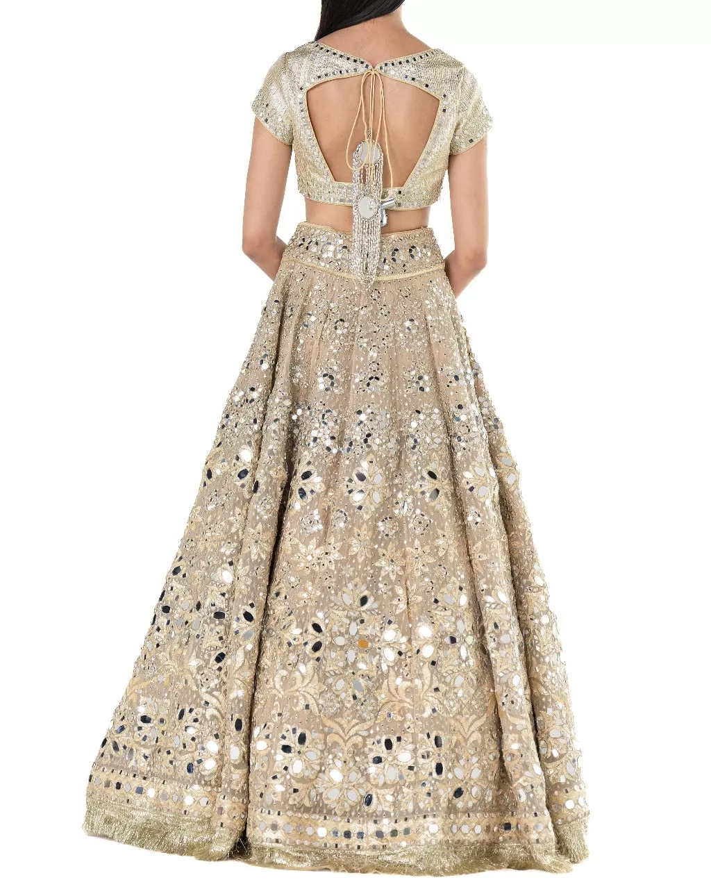 Beige Heavily Embellished Golden Lehenga Set