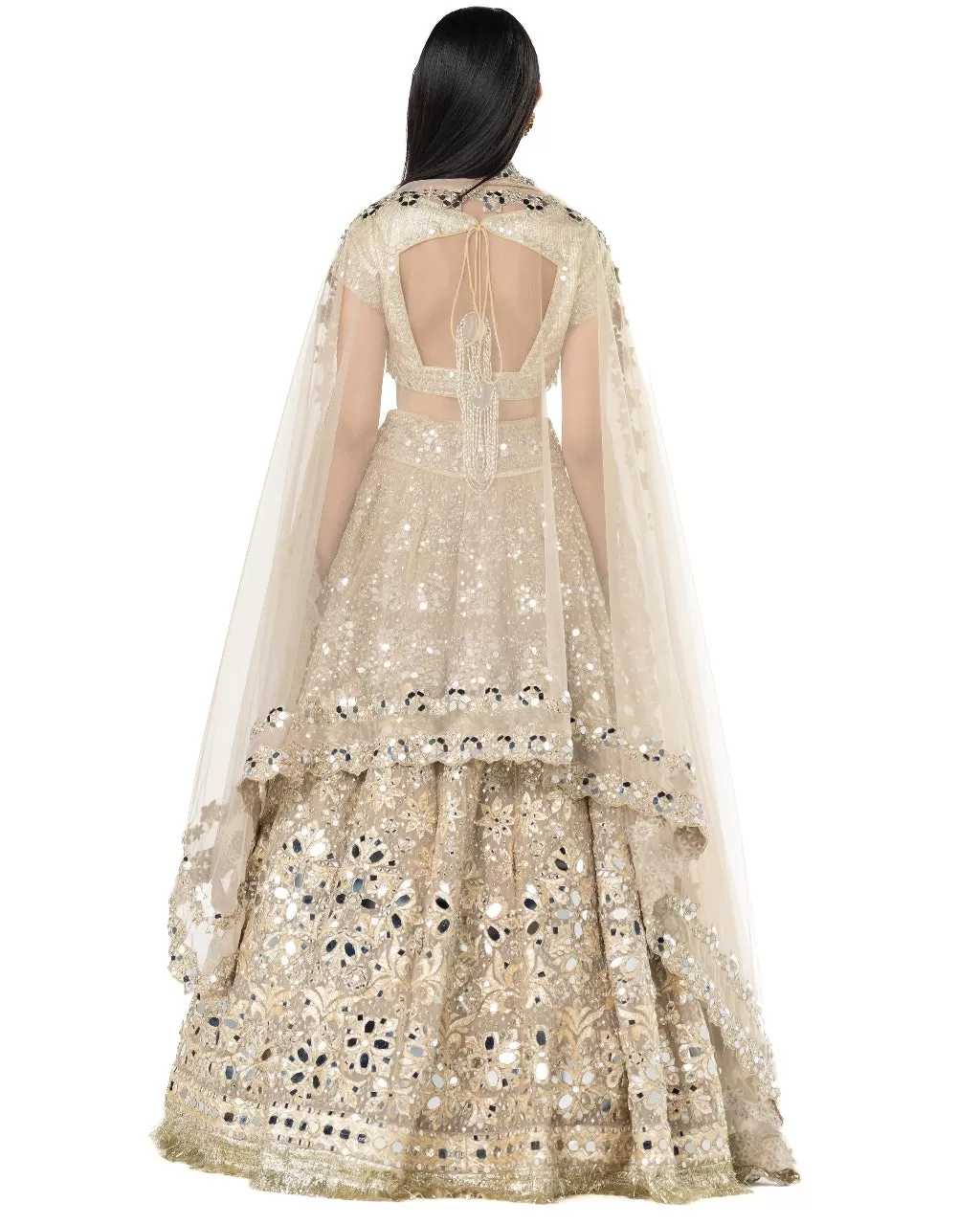 Beige Heavily Embellished Golden Lehenga Set