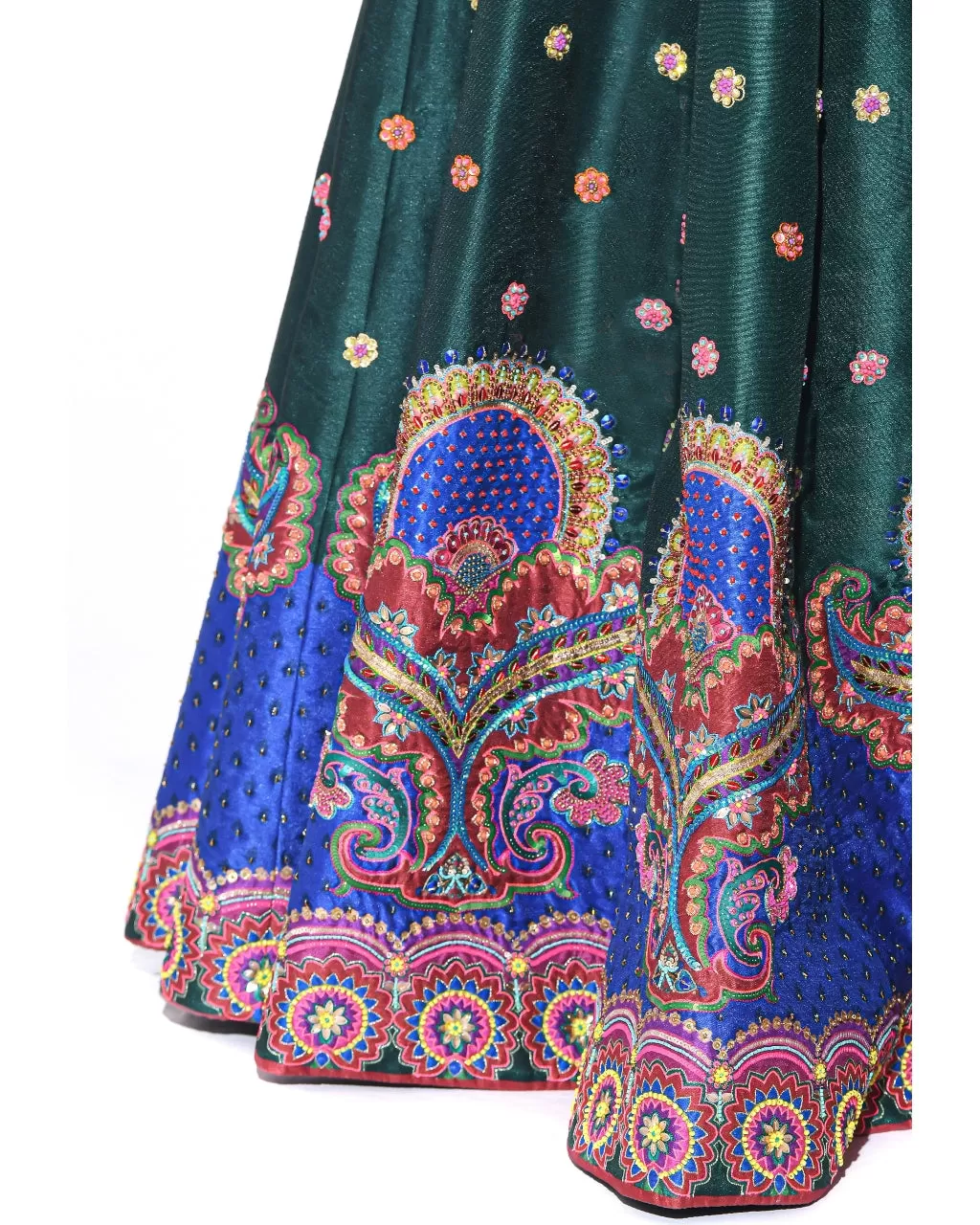 Bottle Green Embroidered Peplum Top & Lehenga Set