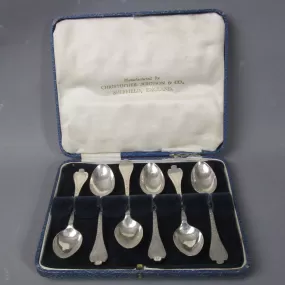 Boxed Set Of 6 George V Sterling Silver Trefoil Pattern Spoons Vintage Sheffield Art Deco 1927