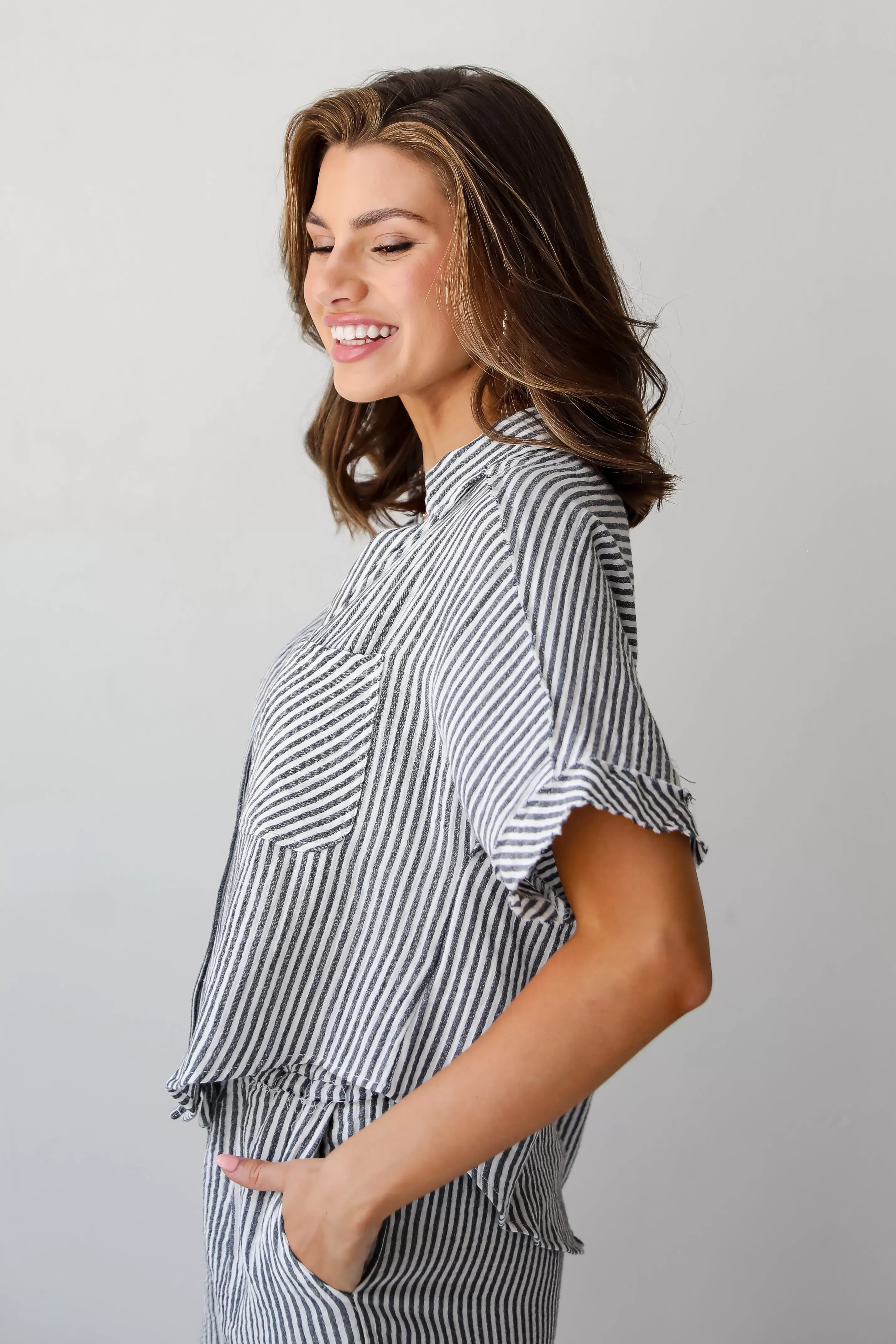 Bright Disposition Seersucker Blouse - DU DEAL