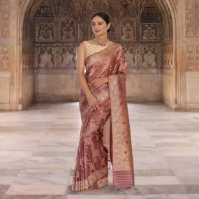 Chiniya Silk Upada Sari with Jaal work - Wine