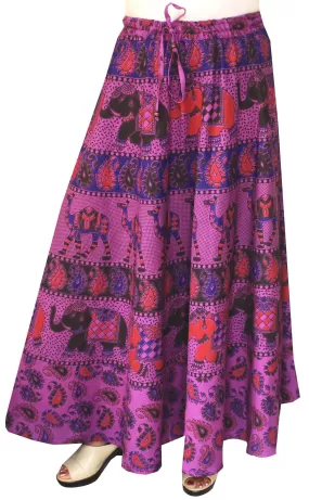 Cotton Printed Long Skirt Womens Indian Clothing (Purple)