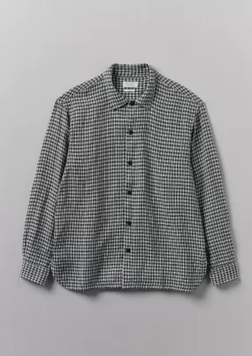 Dropped Shoulder Check Linen Shirt | Slate Navy