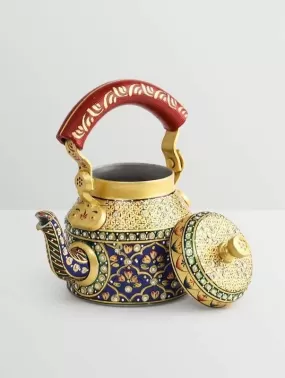 Handpainted Kaushalam gold & blue diamond Teapot in Aluminium