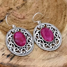 Indian Ruby 925 Sterling Silver Nickel-Free Statement Earrings, July Birthstone,Handcrafted Jewelry