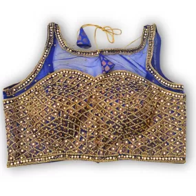 Mirror and Stonework Saree Blouse -  Blue