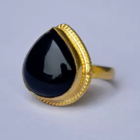 Natural Heart Black Onyx Gemstone 925 Sterling Silver Ring, Yellow Gold Plated Ring, Gift Ring