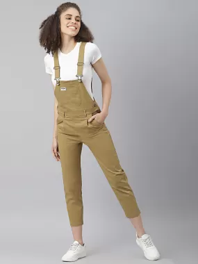 NaughtyDungaree® Khaki Brown Twill Womens Dungaree