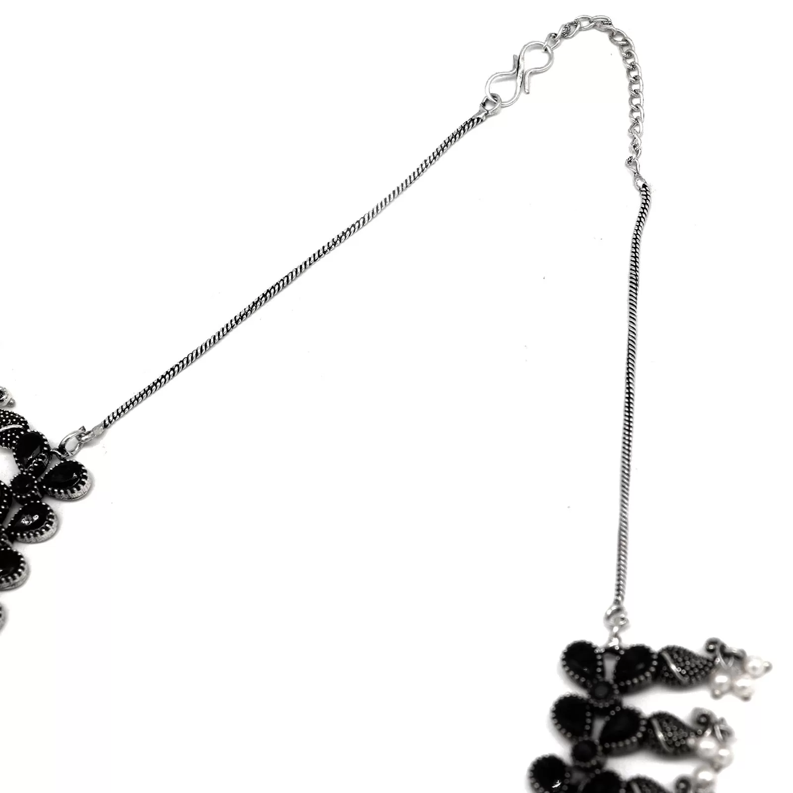 Niranjana Black Stone Silver Oxidized Necklace Set