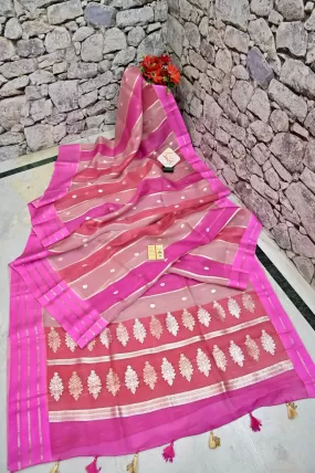 Pink Color Pure Kora Organza Banarasi Saeee with Rangkat Style Design