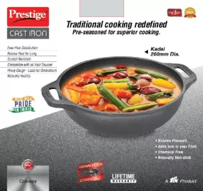 Prestige Pre-Seasoned Cast Iron Kadai, 26cm