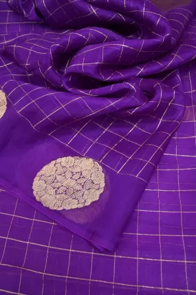 Purple Color Pure Kora Organza Banarasi Saree with Zari Check Work