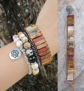 SALE - Picasso Jasper Mix Tubestone Cuff Bracelet - Ltd Edition